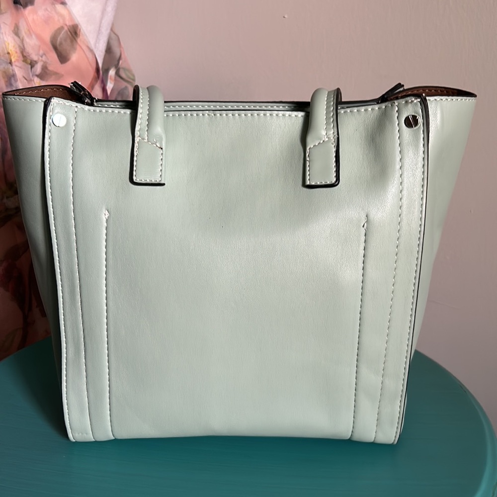 New London Fog Vegan Leather Shopper Tote with Floral Scarf Purse Fob - Picture 4 of 15